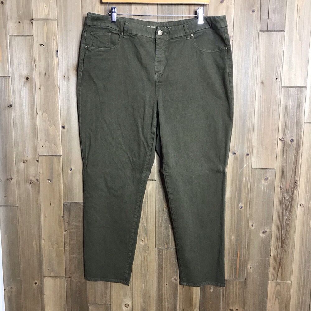 Chicos Womens Size 3 38x 26.5 So Slimming Girlfriend Ankle Jeans Olive Green
